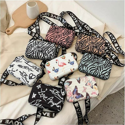 Mini Bag Graffiti Box Shoulder Crossbody Style Fashion Letter Zipper Purse Women