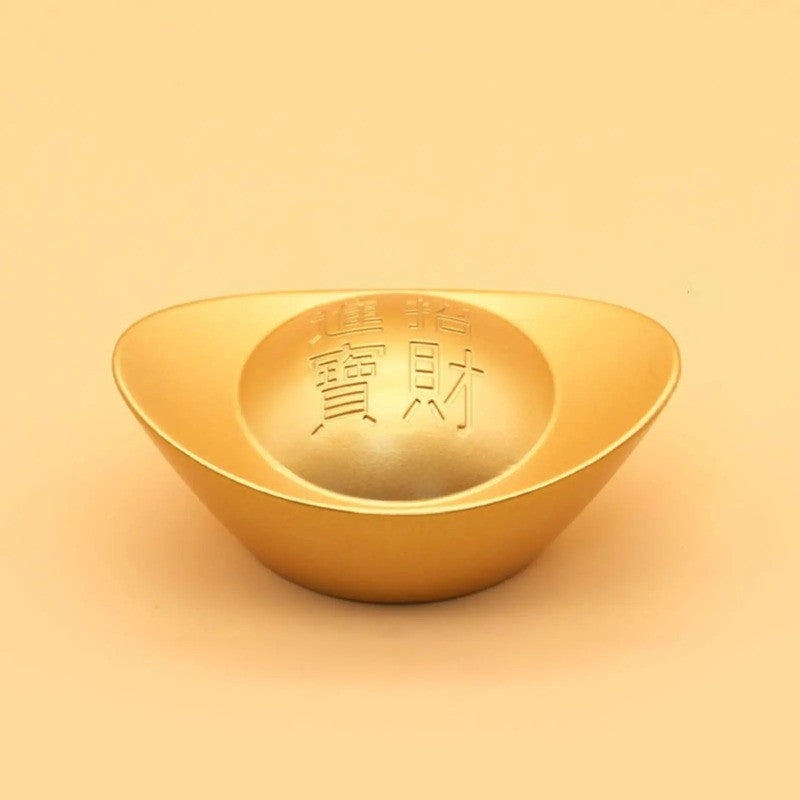 Chinese Retro Auspicious Gold Ingot Statue Wealth Mascot Desktop Ornament