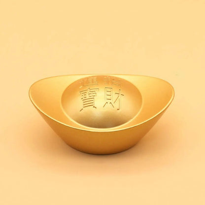 Chinese Retro Auspicious Gold Ingot Statue Wealth Mascot Desktop Ornament