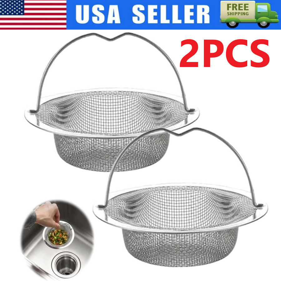 2PCS Kitchen Sink Strainer Large Wide Rim 4.5" Stainless Steel Mesh Drain Filter