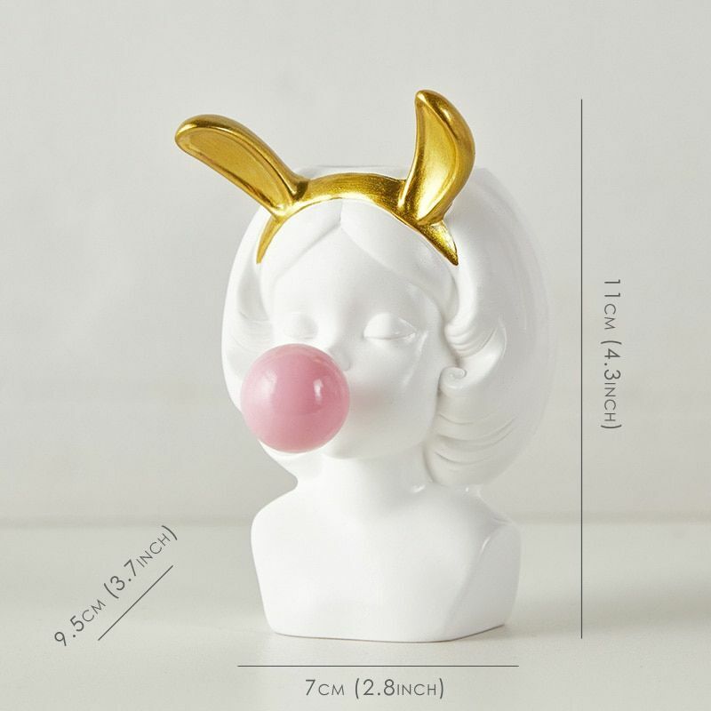 Resin Vase Cute Girl Bubble Gum Figurine Decorative Plant Flower Pot Modern Home