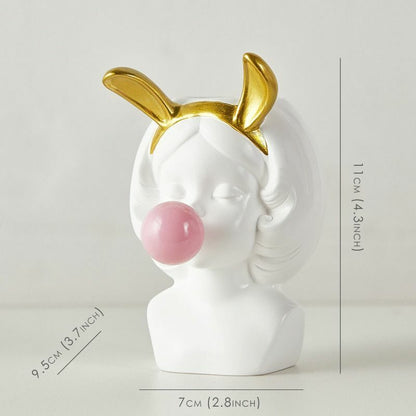 Resin Vase Cute Girl Bubble Gum Figurine Decorative Plant Flower Pot Modern Home