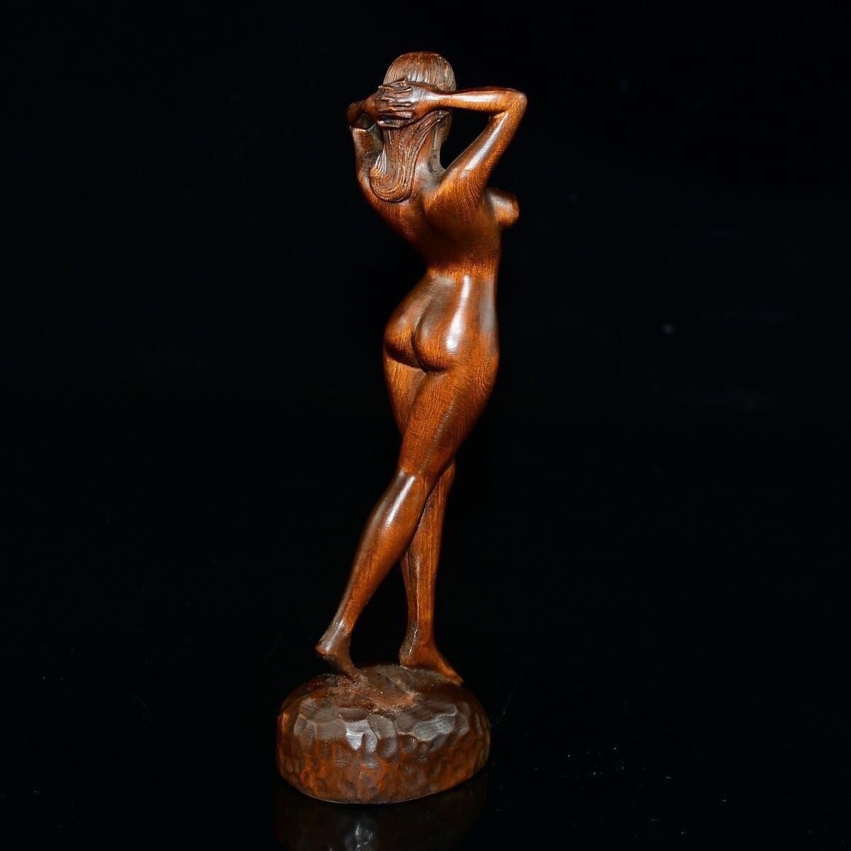 Chinese Boxwood Wood Carving Sexy Beautiful Woman Statue Wooden Sculpture Decor