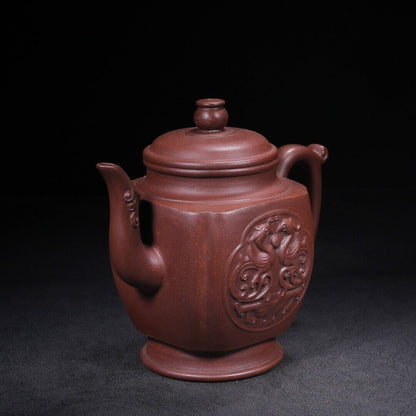 l-0Chinese Yixing Zisha Clay Handmade Exquisite Teapot （龙凤呈祥 底款：邵景南）