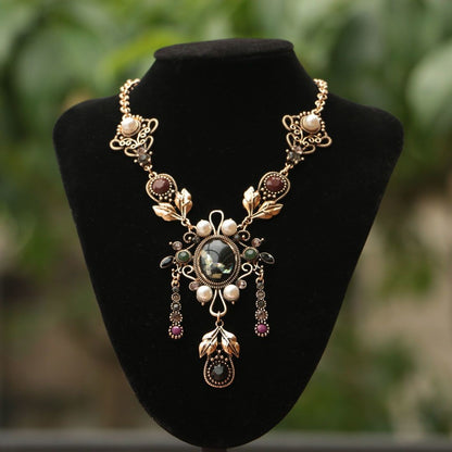 Dark Goddess Bohemian Necklace Vintage Ethnic Crystal Tassel Forehead Pendant