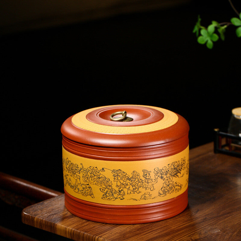 Handmade Tea Canister Sealed Health Care Real Yixing Zisha Dahongpao Clay Caddy