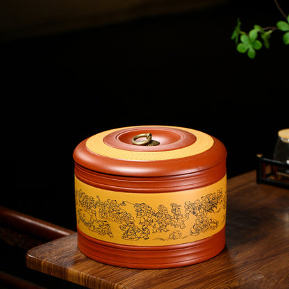 Handmade Tea Canister Sealed Health Care Real Yixing Zisha Dahongpao Clay Caddy