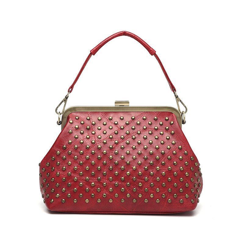 Vintage Rivet Handbag Crossbody Purse Synthetic Leather Shoulder Bag 24*10*18 CM