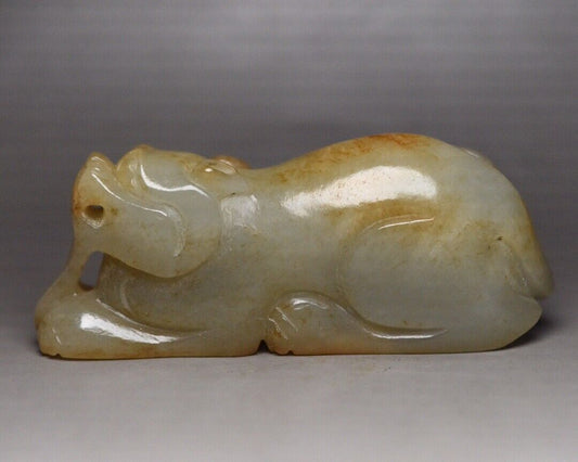 Chinese Old Hetian Jade Hand Carved Beast Statue Figurine Art Antique Collection