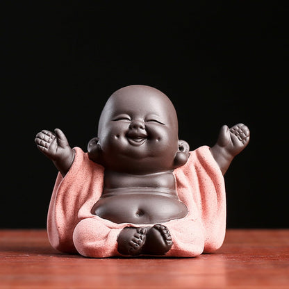 Chinese Happy Buddha Purple Sands Tea Pet 7.9cm Tabletop Decoration Tea Play