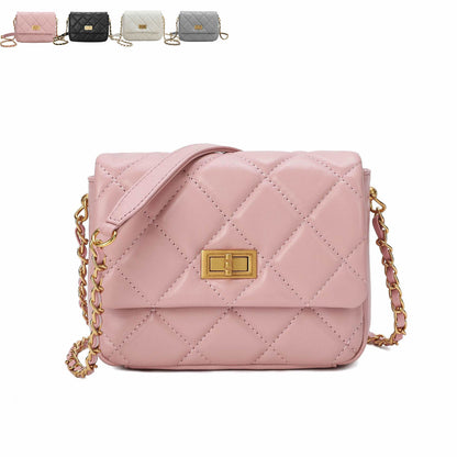 Small Mini Quilted Sheepskin Leather Flap Purse Shoulder Bag Handbag w/ Chain