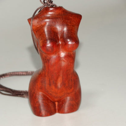 Vintage Red Sandalwood Female Form Pendant - 7cm Handheld Carving