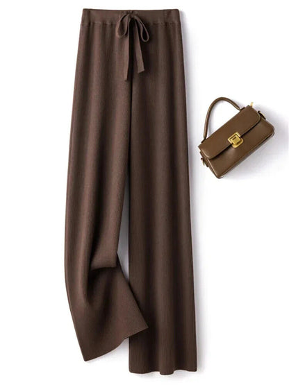Women Pants Autumn Winter Wide Leg Pants Casual Drawstring Straight Wool Pants