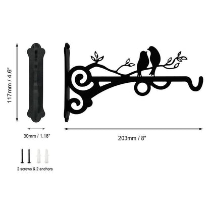Wall Mounted Bracket Metal Flower Basket Bird Pattern Holder Hanger Rustic Hooks