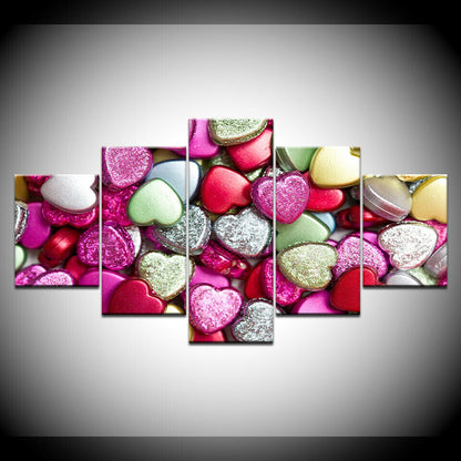 Modern Printed 5 Panel Heart Shape Stone Pictures Painting Wall No Framed
