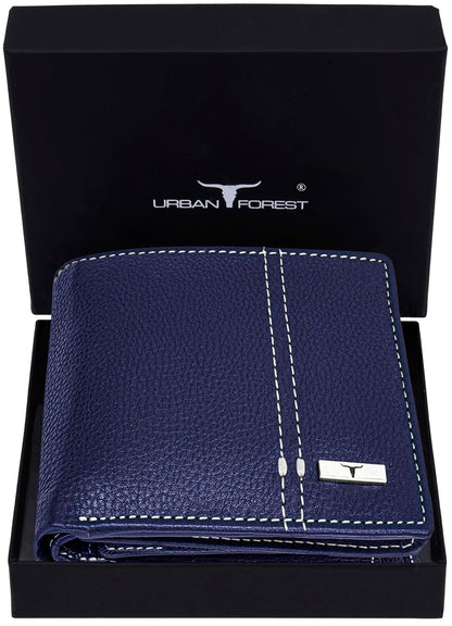 New Blue/White Bi-Fold Leather Men's Wallet RFID Protection Gift Item