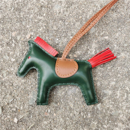 Genuine Leather Horse Bag Charm Hanging Key Ring Purse Accessories Keychain