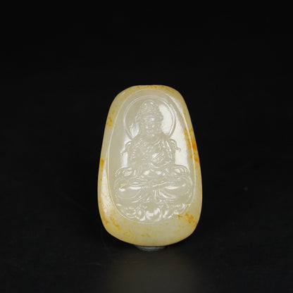 Chinese Natural Hetian Jade Hand-carved Exquisite Guanyin Pendant 30327