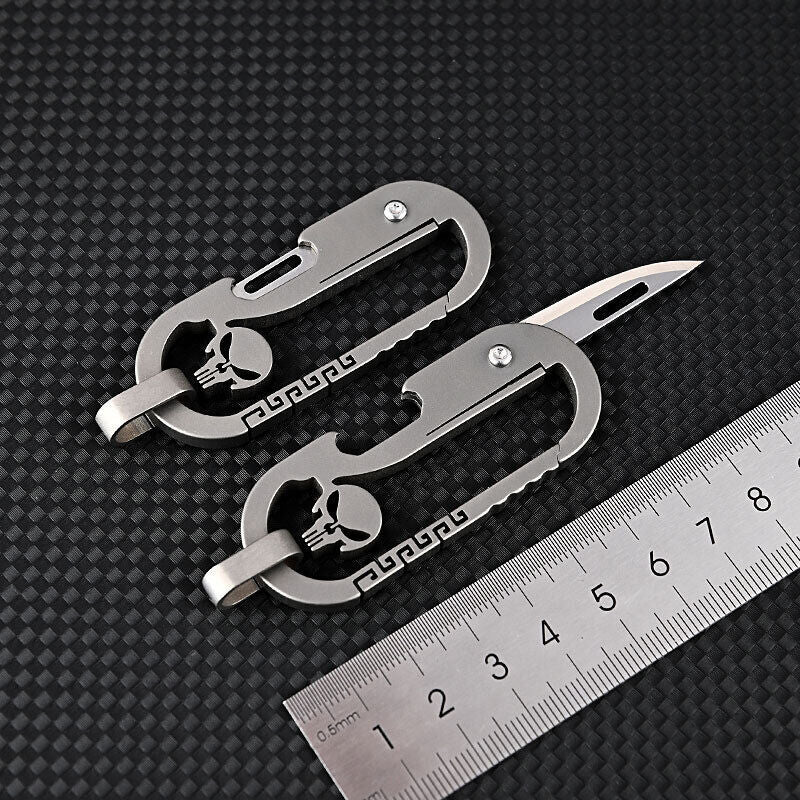 Titanium Key Chain Carabiner Bottle Opener Foldable Knife Outdoor EDC Multi Tool