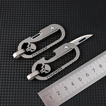 Titanium Key Chain Carabiner Bottle Opener Foldable Knife Outdoor EDC Multi Tool