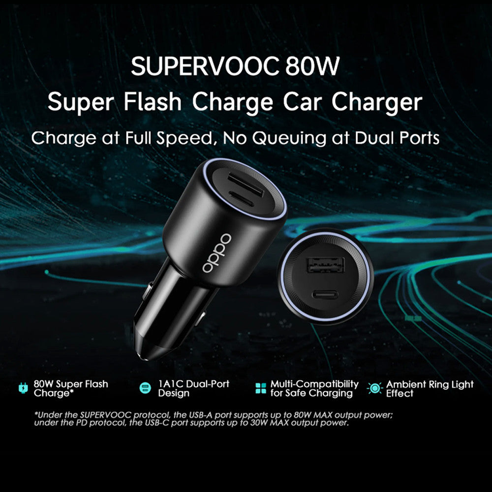 Original OPPO SuperVOOC 80W Super Flash Charge Car Charger (Model: CCB7JACH)