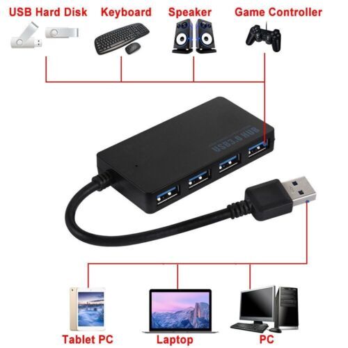 USB 3.0 4 Port Hub Splitter For PC Mac MacBook Notebook Laptop Desktop LOT
