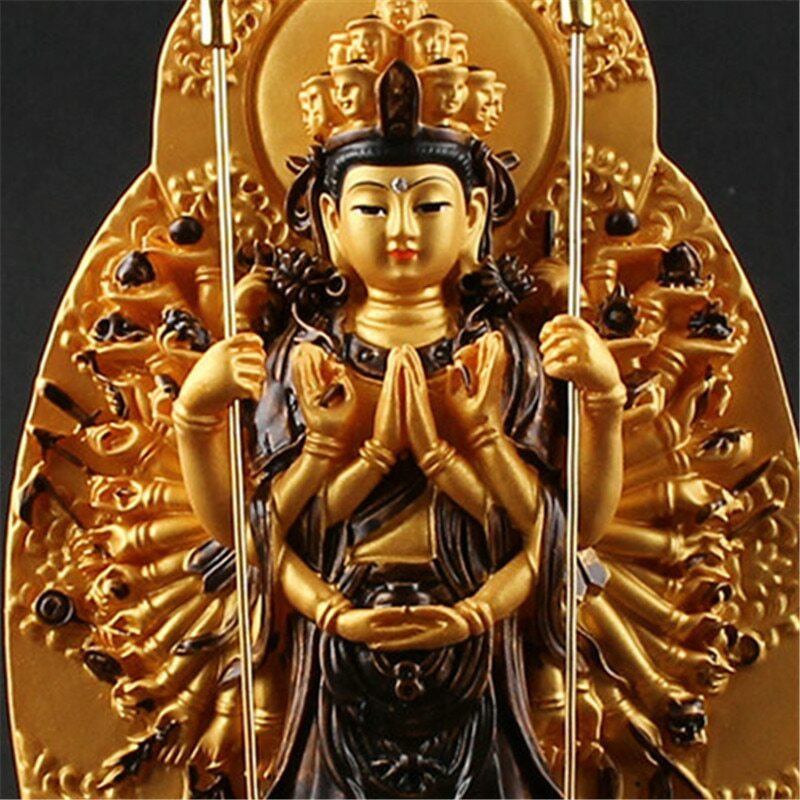 19cm Lucky Buddha Statue Buddhist Thousand-Hand Guan Yin Bodhisattva Figurine