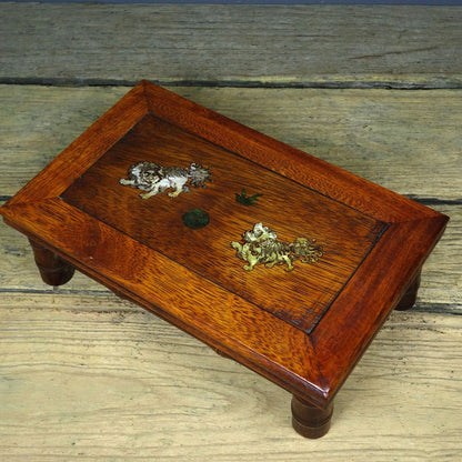 Vintage Rosewood Small Table, Inlaid Abalone "Shi Shi Ru Yi", 26cm