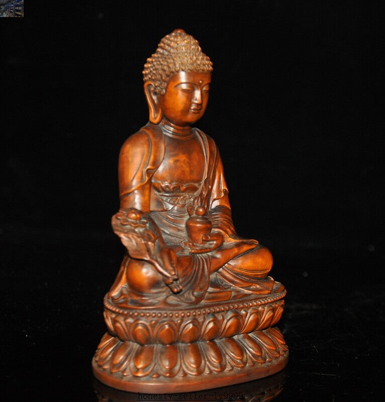 Tibet Buddhism Boxwood Wood Amitabha Sakyamuni Shakyamuni Medicine Buddha Statue