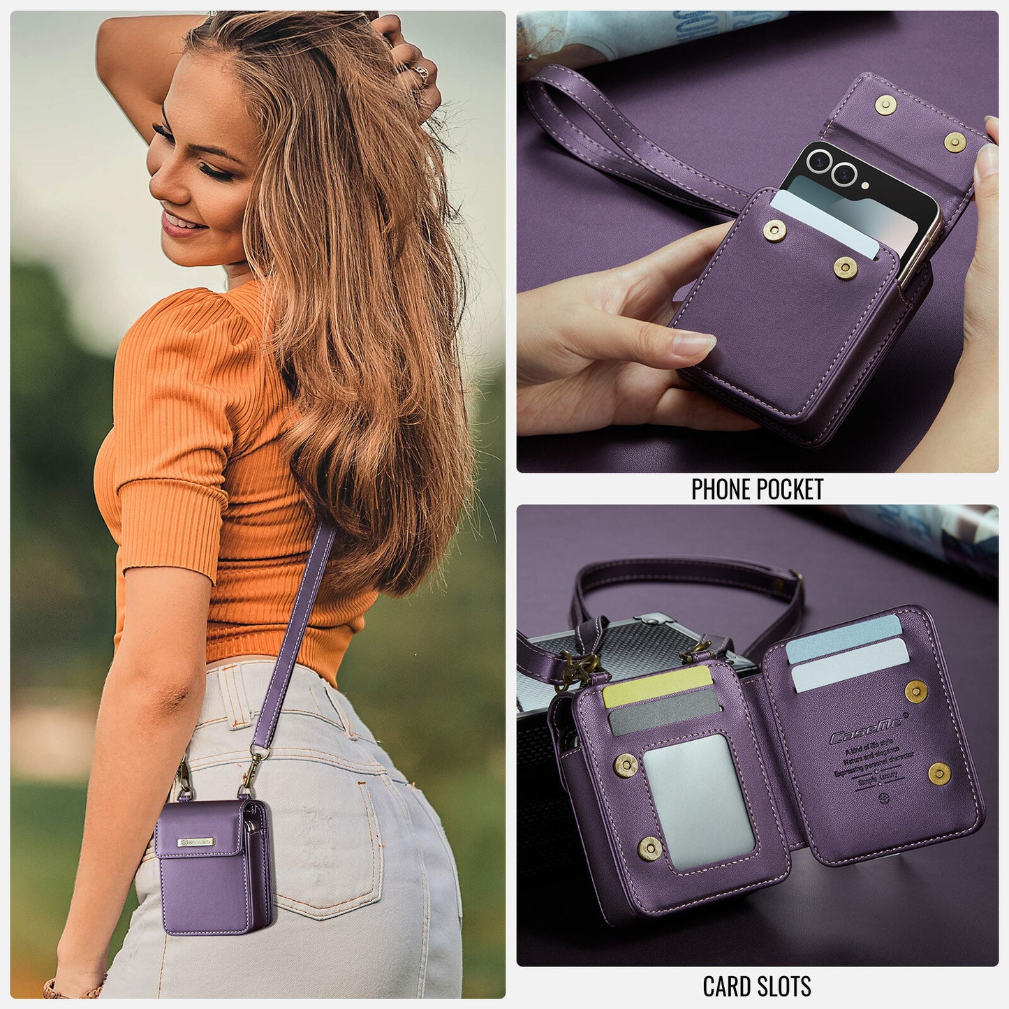 For Samsung Galaxy Z Flip 7 6 5 4 Case Crossbody with RFID Blocking Card Holder