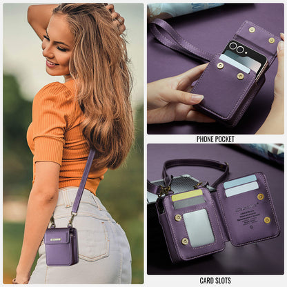 For Samsung Galaxy Z Flip 7 6 5 4 Case Crossbody with RFID Blocking Card Holder