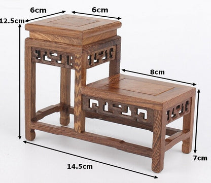 Wenge Wood 2 Base Fishbowl Stand Bonsai Teapot Stone Vase Flower Rack