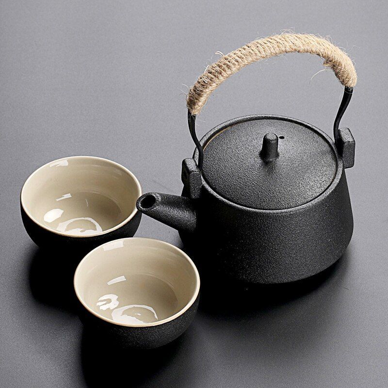 Solid Drinkware Ceramic Teapots Traditional Japanese Style Black Crockery Teacup