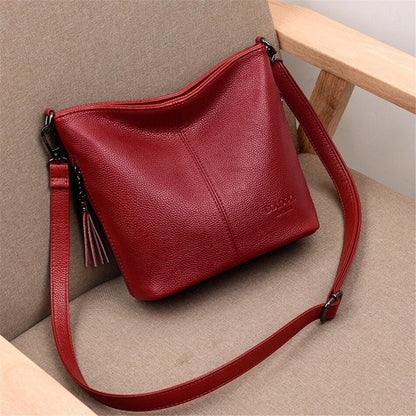 Genuine Leather Tassel Hand Crossbody Bag Purse Handbag Shoulder Bag Bucket 1 PC