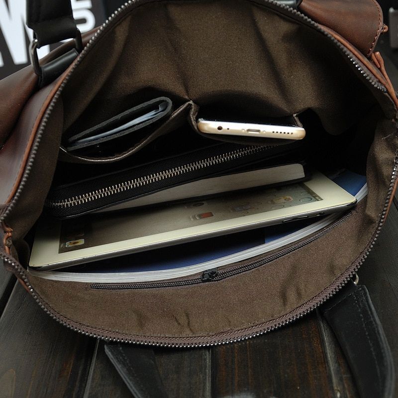 Crazy Horse Leather Briefcase Men's Handbag Laptop Luxury Messenger Shoulder Bag