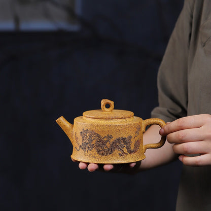 Handmade Tea Pot With 10 Infuser Holes Dragon Design Real Yixing Zisha Duan Clay