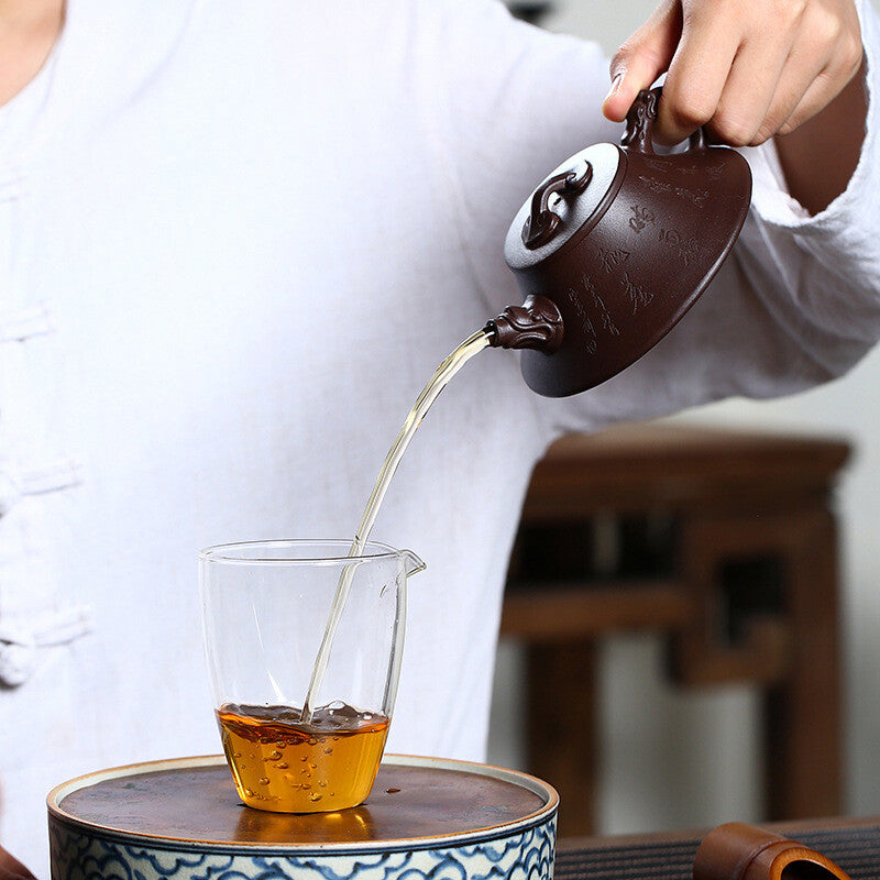 Tea Pot Handmade Craft Marked Character Carved Master Pot Real Yixing Zisha Pot