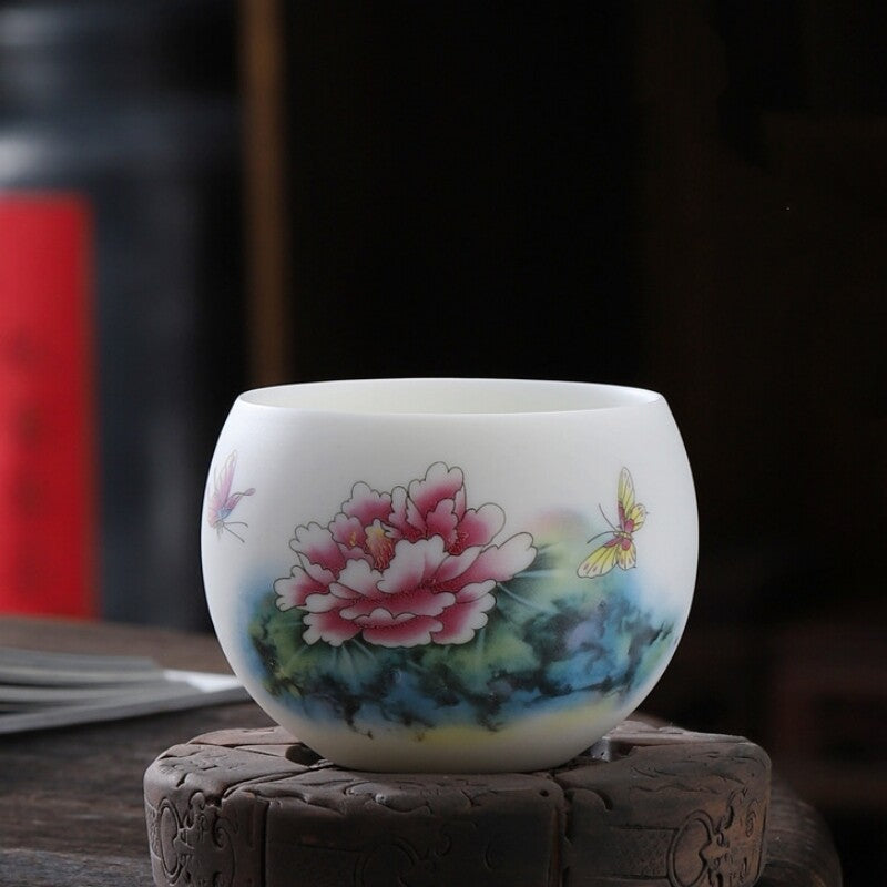 One Tea Cup Boutique Hand Drawing Fat Mutton Jade Porcelain Master Cup 130ml New