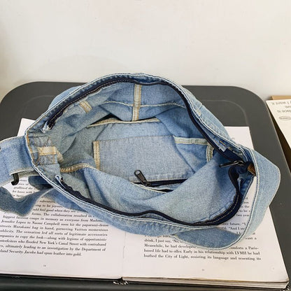 Denim Textile Big Capacity Hobo Bag Soft Jeans Fabric School Laptop Pouch Bags