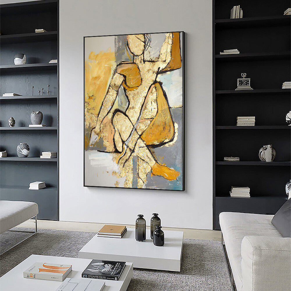 Abstract Golden Woman Oil Painting Handmade On Canvas Modern Nordic Figure