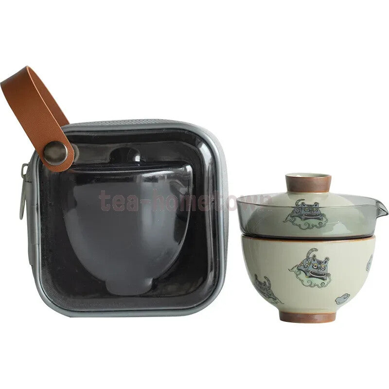 Portable Ceramic Tea Pot and Cup Set Chinese Handmade Travel Teaware Gaiwan