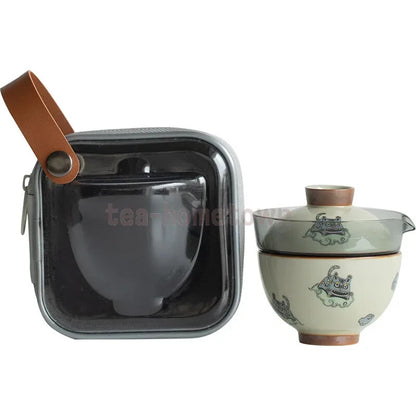 Portable Ceramic Tea Pot and Cup Set Chinese Handmade Travel Teaware Gaiwan