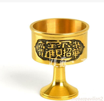 New Brass Holy Water Cup for Buddha, Gold and Jade for Guan Gong Wine Cup
