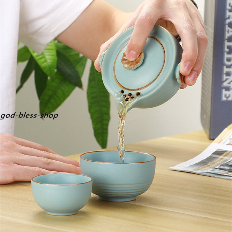 Tea Pot + 2 Tea Cups + Tea Canister + Portable Bag Ceramic Tea Set For Travel