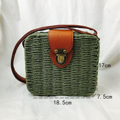 Straw Bag Round Woven Handmade Summer Polyester Crossbody Shoulder Bag Polyester