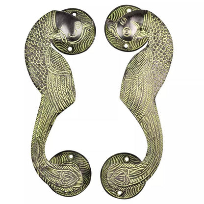 Set of 2 Antique Look Brass Decorative Patina Peacock Door Handle Home Decor