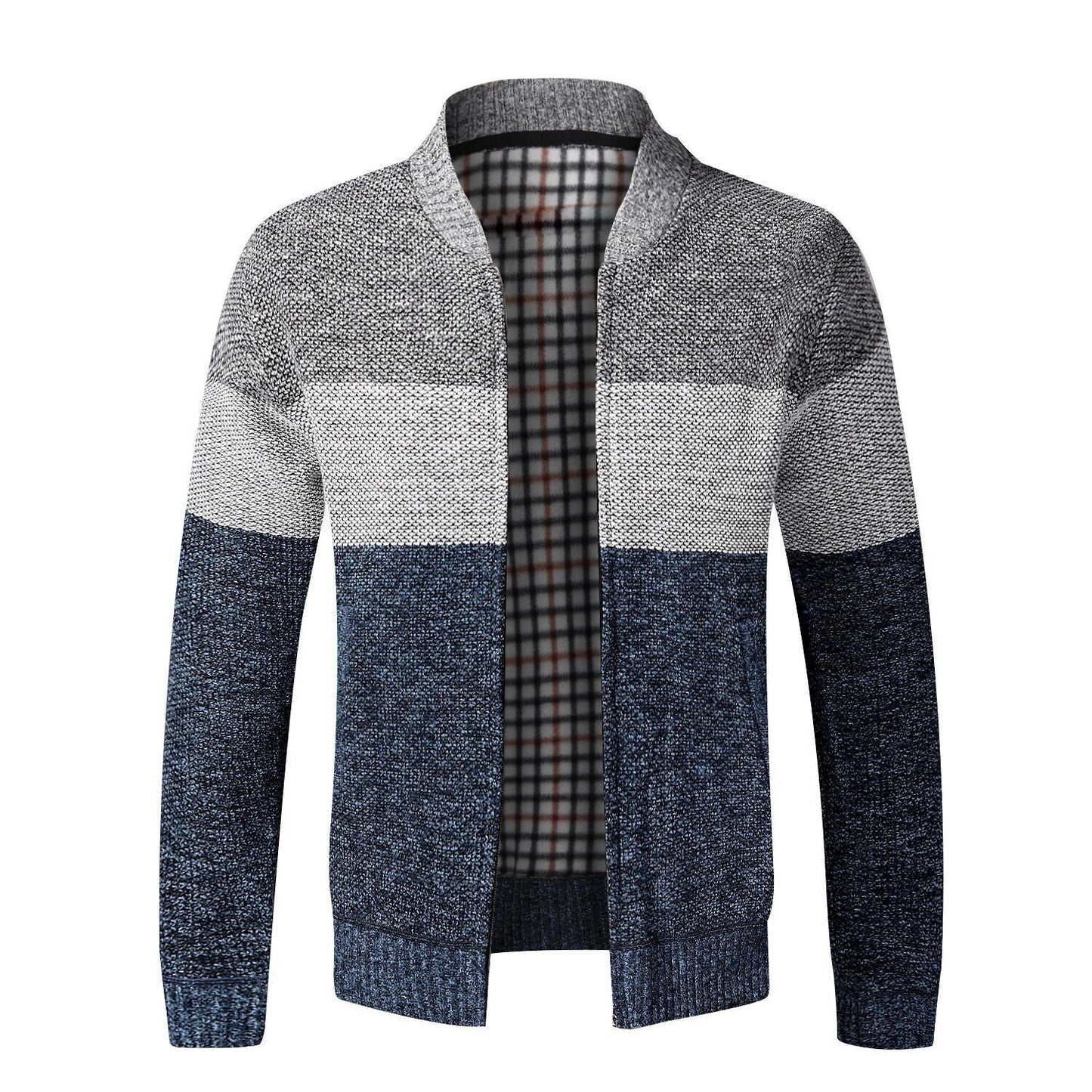 Men's Cardigan Sweater Fall Stand Collar Fleece Full Zip Male Clothing Coat