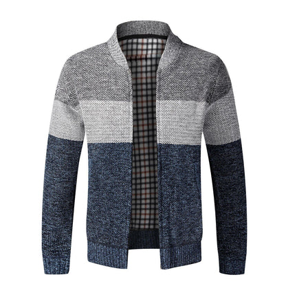Men's Cardigan Sweater Fall Stand Collar Fleece Full Zip Male Clothing Coat