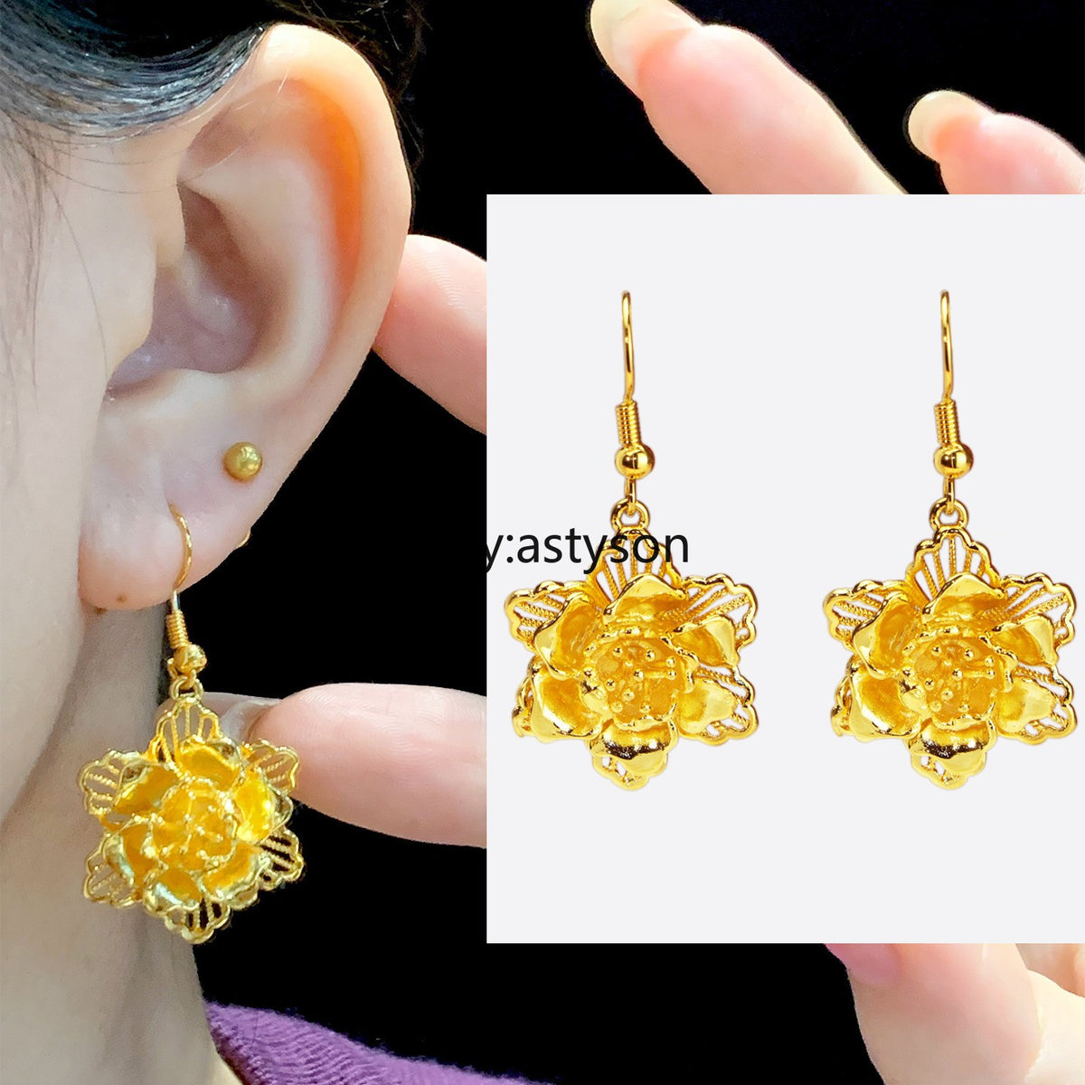 Hollowed out flower 24K Gilding YELLOW GP GOLD Earrings