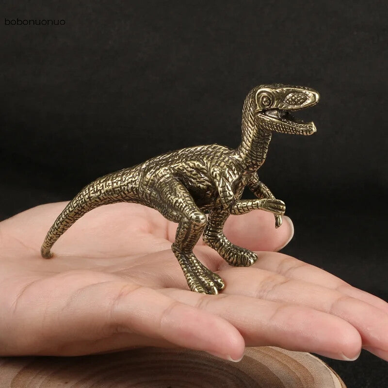 Brass Solid Dinosaur Velociraptor Statue Tea Pet Crafts Animal Miniatures Gifts